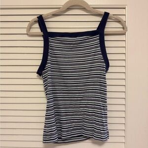 Abercrombie & Fitch Navy and White Striped Square-Neck Tank